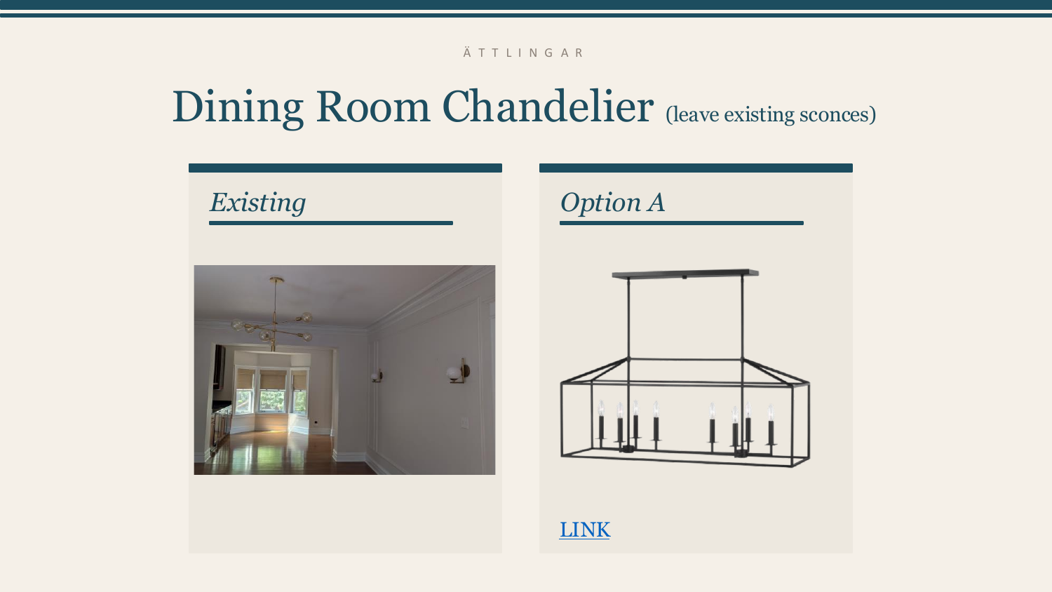 Dining Room Chandelier — Existing vs. Selection